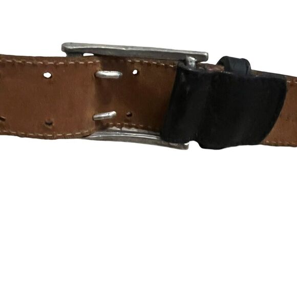 DKNY Black Leather Belt Large Double Prong Vintage 90s Will Fit Waists 26”-33” - Picture 5 of 9
